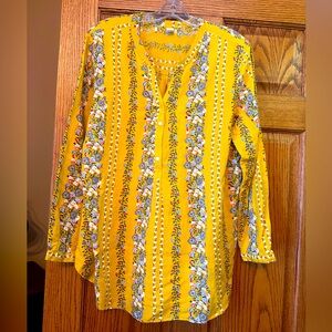 Old Navy Yellow Floral Stripe Blouse